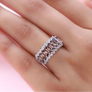 Jenipapo Adalusite, White Zircon Ring. Platinum over sterling silver.